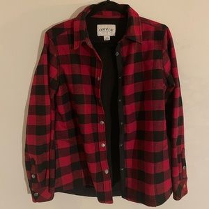 Orvis Flannel Shirt Jacket - Red & Black Plaid - Size Medium